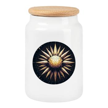 Goldene Sonne mit Strahlen Galaxie - Keksdose mit Holzdeckel - Weiß - Vorne