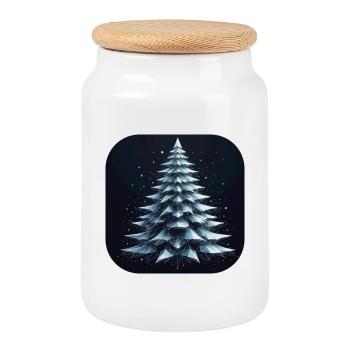 Christmas Tree Fir Tree Polygons Green - Cookie Jar with Wooden Lid - white - Front