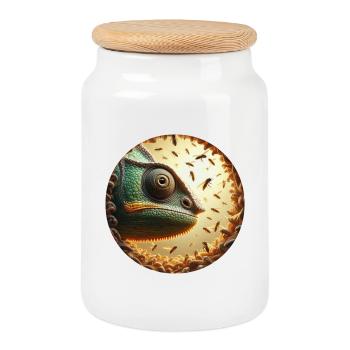 Chameleon mit Bienen Animation - Keksdose mit Holzdeckel - Weiß - Vorne