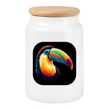 Toucan bec coloré photoréaliste - Boîte à biscuits avec couvercle en bois - blanc - Devant