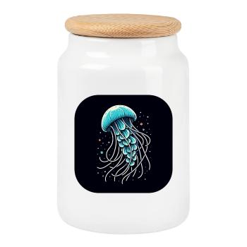 Jellyfish, Water, Blue, Sea - Cookie Jar with Wooden Lid - white - Front
