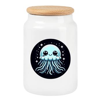 Méduse Yeux Bleus Étoiles - Boîte à biscuits avec couvercle en bois - blanc - Devant