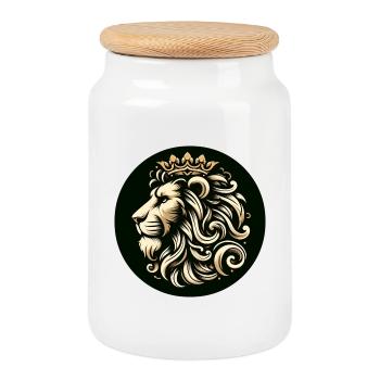 Lion Tiger Head King Crown - Cookie Jar with Wooden Lid - white - Front
