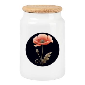 Mohnblume Mohn Blume rot orange - Keksdose mit Holzdeckel - Weiß - Vorne
