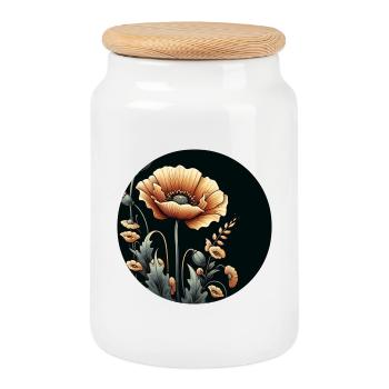 Fleur, Orange, Beige, Naturel, Botanique - Boîte à biscuits avec couvercle en bois - blanc - Devant