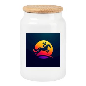 Rider on Horse 1 - Cookie Jar with Wooden Lid - white - Front