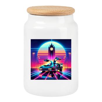 Retour vers le futur retro futuriste années 80 - Boîte à biscuits avec couvercle en bois - blanc - Devant
