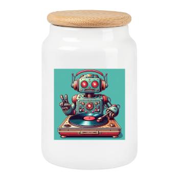Robotic Vinyl Turntable - Keksdose mit Holzdeckel - Weiß - Vorne