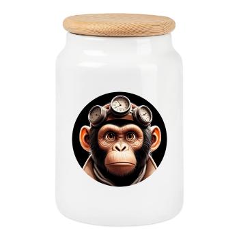 Singe Voyageur Dans Le Temps Voyage - Boîte à biscuits avec couvercle en bois - blanc - Devant