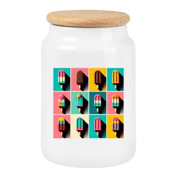 Ice on the Style Popsicle Pop Art III - Cookie Jar with Wooden Lid - white - Front