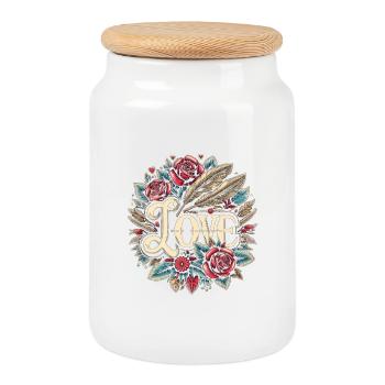 Amour - Boîte à biscuits avec couvercle en bois - blanc - Devant