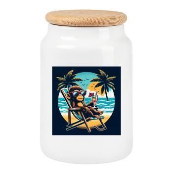 Singe de plage - Boîte à biscuits avec couvercle en bois - blanc - Devant