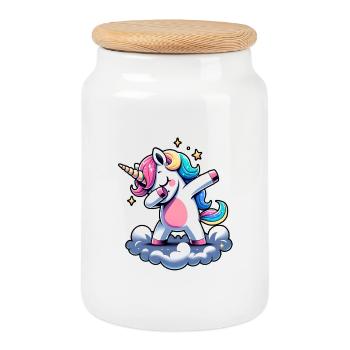 Rainbow Unicorn Dance - Cookie Jar with Wooden Lid - white - Front
