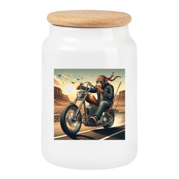 Singe cool sur un hélicoptère - Boîte à biscuits avec couvercle en bois - blanc - Devant