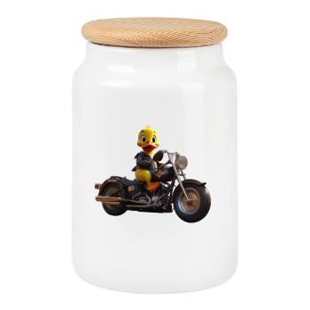 Duck Biker - Keksdose mit Holzdeckel - Weiß - Vorne