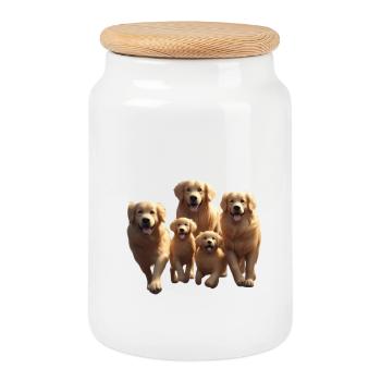 Golden Retriever Pack Parade - Cookie Jar with Wooden Lid - white - Front