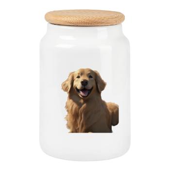 Golden Retriever Smile Tee Art - Cookie Jar with Wooden Lid - white - Front