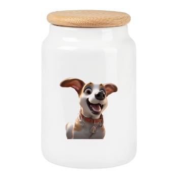 Joyful Cartoon Dog Cheer - Cookie Jar with Wooden Lid - white - Front