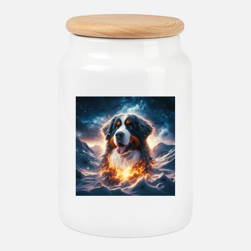 Berner Sennenhund - Keksdose mit Holzdeckel - Weiß