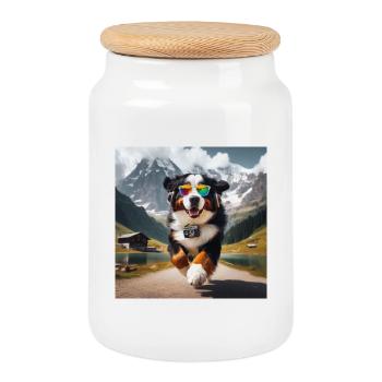 Berner Sennenhund - Keksdose mit Holzdeckel - Weiß - Vorne