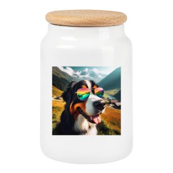 Berner Sennenhund - Keksdose mit Holzdeckel - Weiß - Vorne