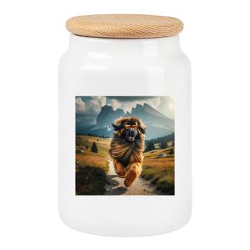 Leonberger Kunst - Keksdose mit Holzdeckel - Weiß - Vorne