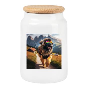 Leonberger Kunst - Keksdose mit Holzdeckel - Weiß - Vorne