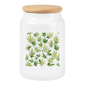 Cannabis 2 - Boîte à biscuits avec couvercle en bois - blanc - Devant