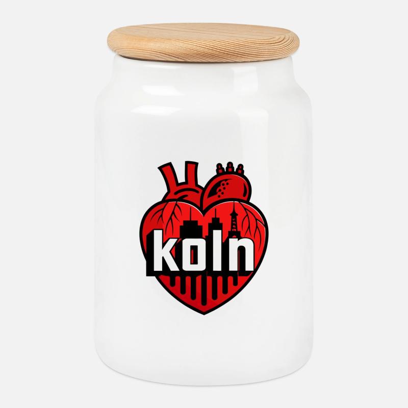Herz City Skyline Design - Keksdose mit Holzdeckel - Weiß
