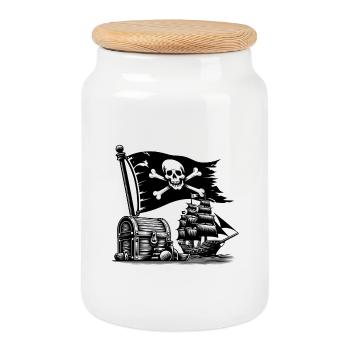 Aventure pirate avec crâne et bateau - Boîte à biscuits avec couvercle en bois - blanc - Devant