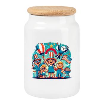 Individueller 4th Juli Feierdesign - Keksdose mit Holzdeckel - Weiß - Vorne