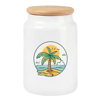 Magie du palmier de l’île du Soleil - Boîte à biscuits avec couvercle en bois - blanc - Devant
