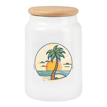 Île Sunset Palm - Boîte à biscuits avec couvercle en bois - blanc - Devant