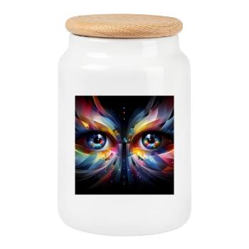 Eyes 2 - Cookie Jar with Wooden Lid - white - Front