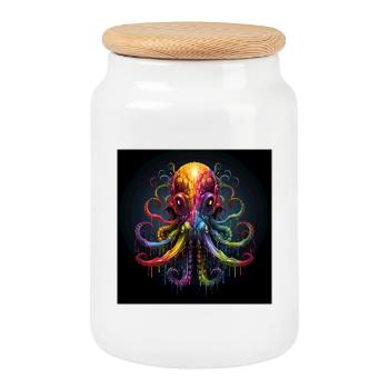 Pieuvre Octopus Fantasy Eau de mer colorée - Boîte à biscuits avec couvercle en bois - blanc - Devant