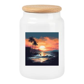 Tropischer Sonnenuntergang am Strand - Keksdose mit Holzdeckel - Weiß - Vorne