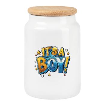 C’est une bande dessinée pour garçons - Boîte à biscuits avec couvercle en bois - blanc - Devant