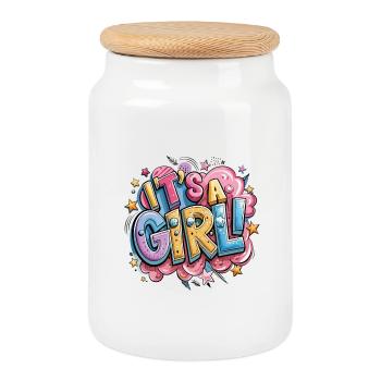 Colorful cartoon trophy with text design - Cookie Jar with Wooden Lid - white - Front