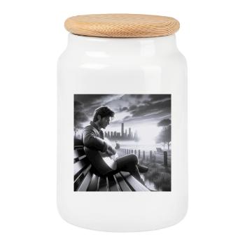Melancholic City Park Guitar Play - Cookie Jar with Wooden Lid - white - Front