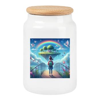 Imaginative sky streams with unicorns - Cookie Jar with Wooden Lid - white - Front
