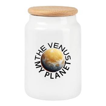 Motif inspiré de Vénus - Boîte à biscuits avec couvercle en bois - blanc - Devant