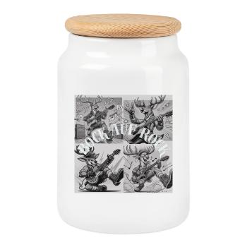 Rudolph's Rock Band Illustration - Cookie Jar with Wooden Lid - white - Front