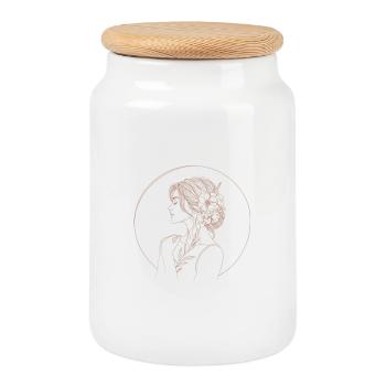 Silhouette féminine florale dorée cercle - Boîte à biscuits avec couvercle en bois - blanc - Devant