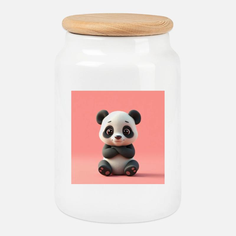Panda mit Cartoon-Effekt - Keksdose mit Holzdeckel - Weiß