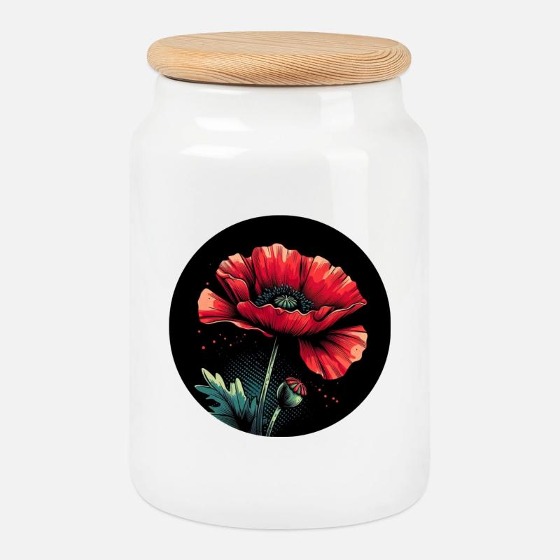 Mohnblume rot - Keksdose mit Holzdeckel - Weiß