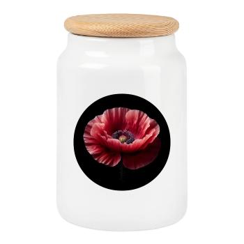 Mohnblume fotorealistisch - Keksdose mit Holzdeckel - Weiß - Vorne