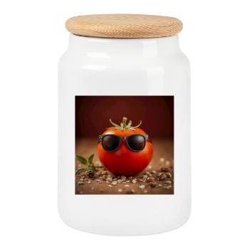 Tomate stylée - Boîte à biscuits avec couvercle en bois - blanc - Devant