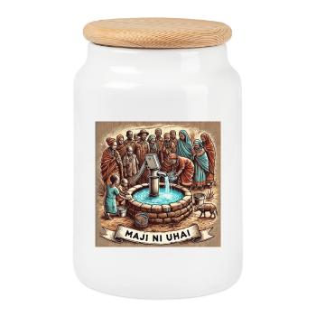 Maji Ni Uhai Wasserquelle Gemeinschaft - Keksdose mit Holzdeckel - Weiß - Vorne