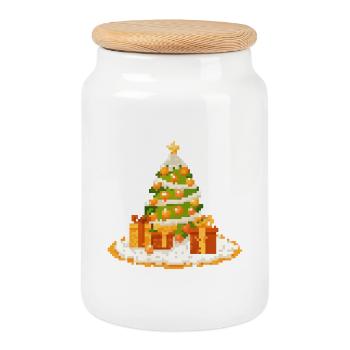 Pixelkunst Tannenbaum mit Geschenken - Keksdose mit Holzdeckel - Weiß - Vorne