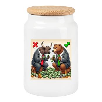 Bull and Bear - Keksdose mit Holzdeckel - Weiß - Vorne